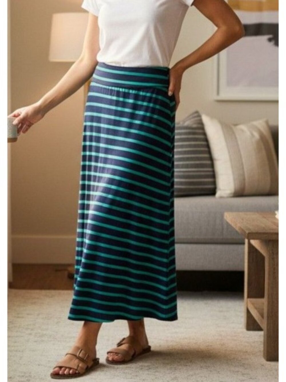 Womens Maxi Skirt By Mossimo Supply Co Size Large Blue & Green Striped